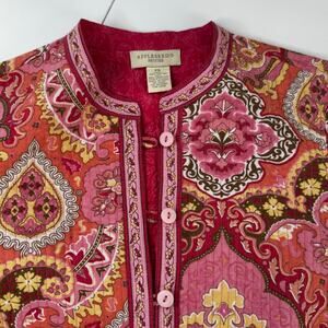 Appleseed's Shannon Quilted Jacket Paisley Print Pink 100% Cotton Womens Sz L